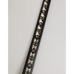 Black Leather Studded Silver-Tone Buckle Belt