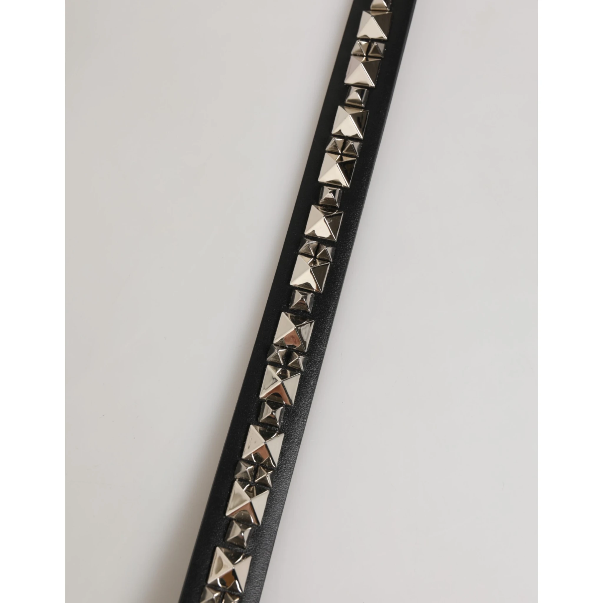 Black Leather Studded Silver-Tone Buckle Belt