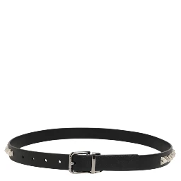Black Leather Studded Silver-Tone Buckle Belt