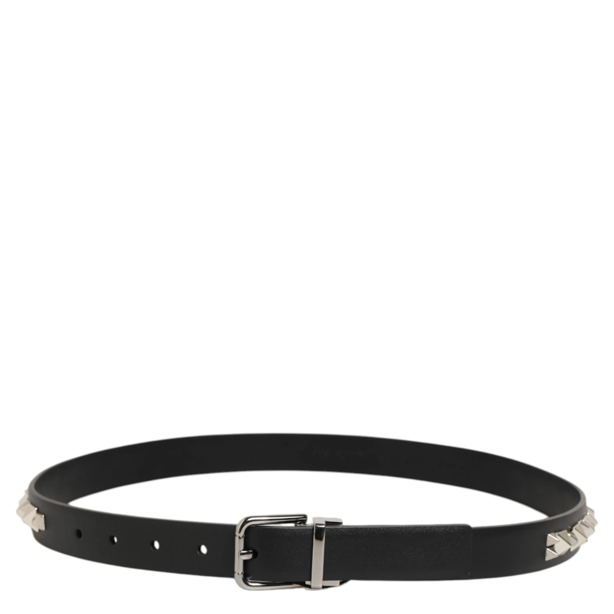 Black Leather Studded Silver-Tone Buckle Belt
