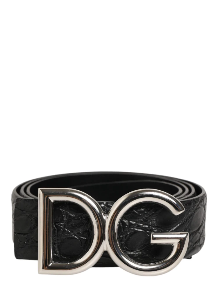 Black Exotic Leather DG Logo Buckle Belt