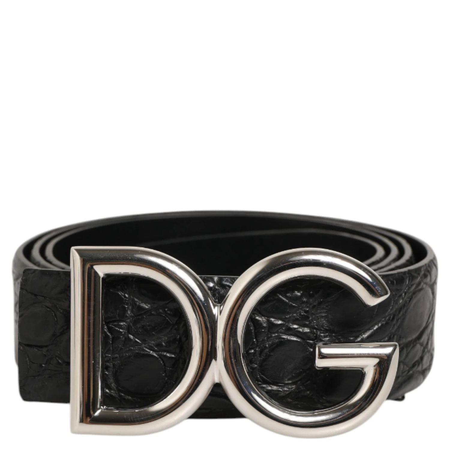 Black Exotic Leather DG Logo Buckle Belt