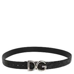 Black Exotic Leather DG Logo Buckle Belt