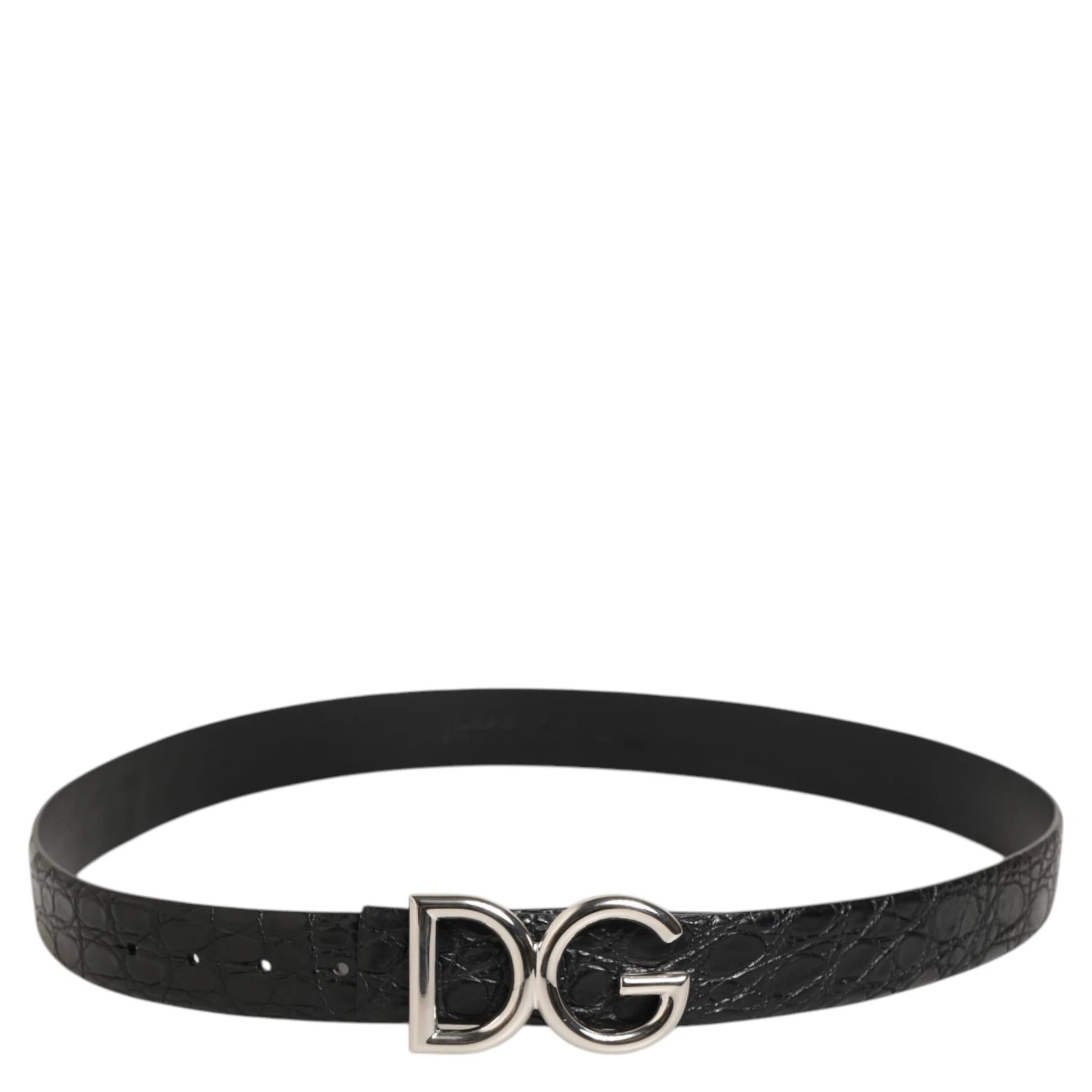 Black Exotic Leather DG Logo Buckle Belt