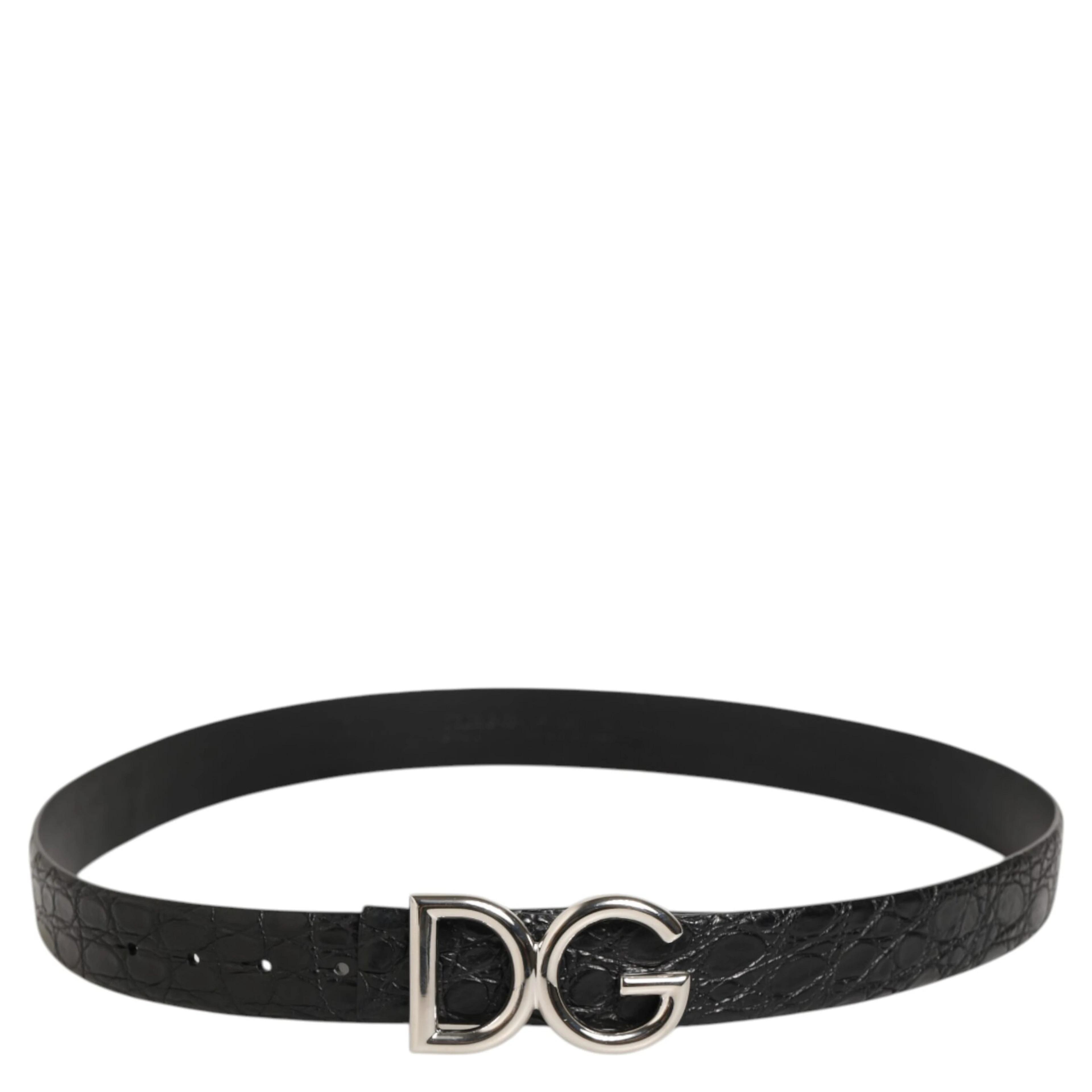 Black Exotic Leather DG Logo Buckle Belt