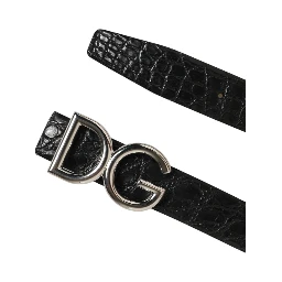 Black Exotic Leather DG Logo Buckle Belt