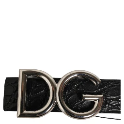 Black Exotic Leather DG Logo Buckle Belt