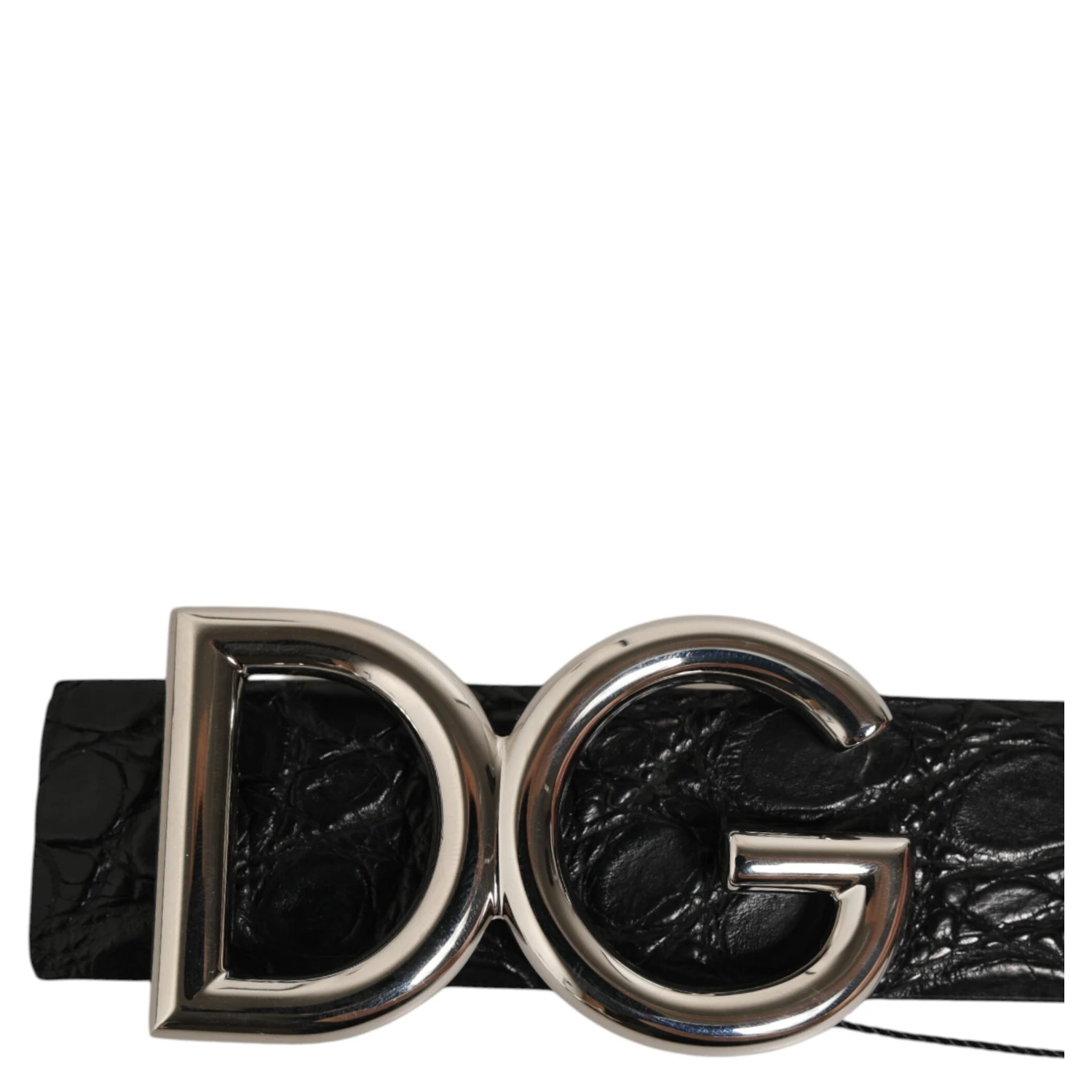 Black Exotic Leather DG Logo Buckle Belt
