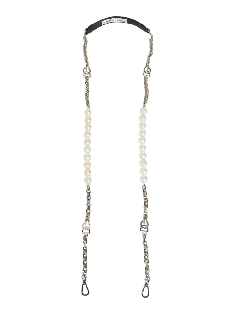 Black Leather Pearl Chain Bag Accessory Shoulder Strap