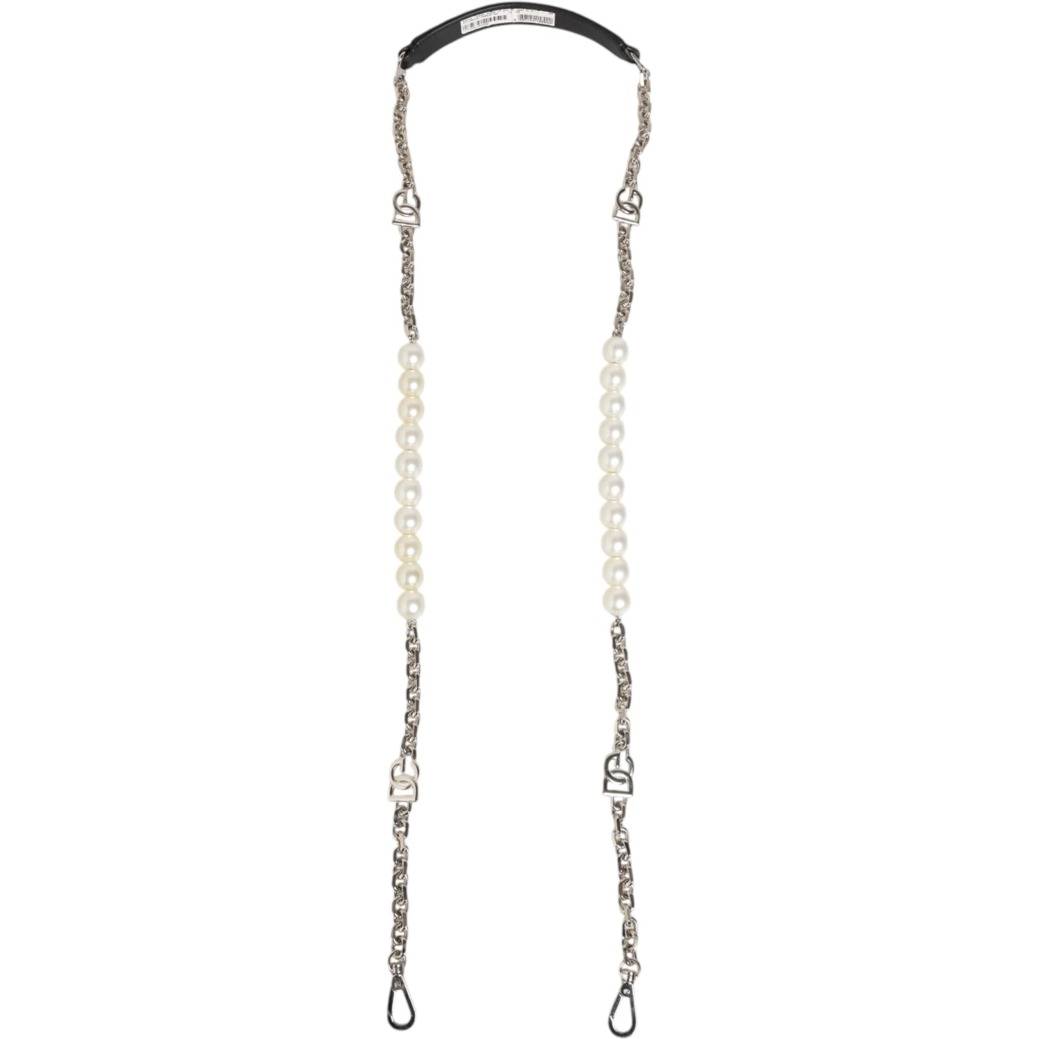 Black Leather Pearl Chain Bag Accessory Shoulder Strap