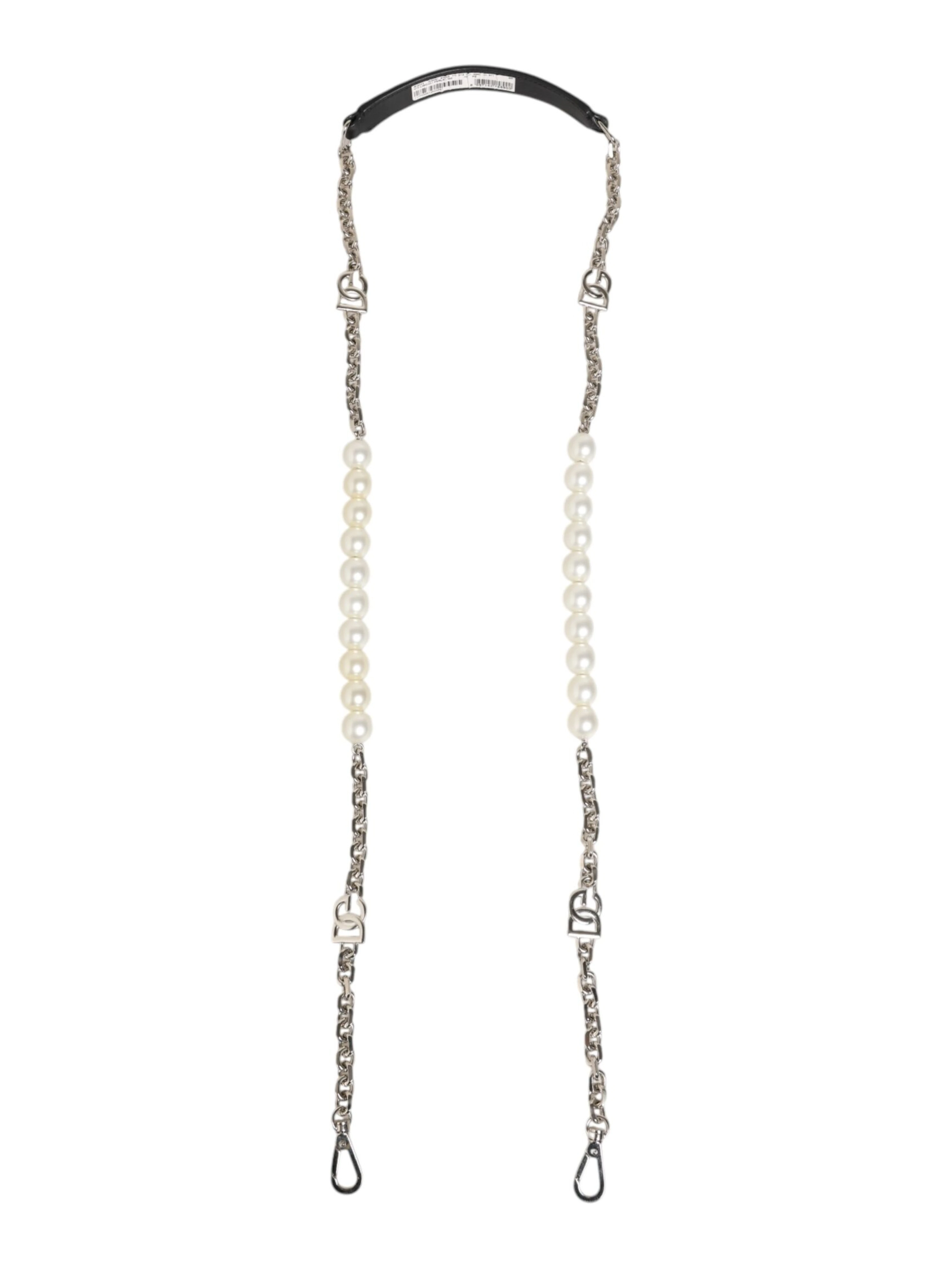 Black Leather Pearl Chain Bag Accessory Shoulder Strap