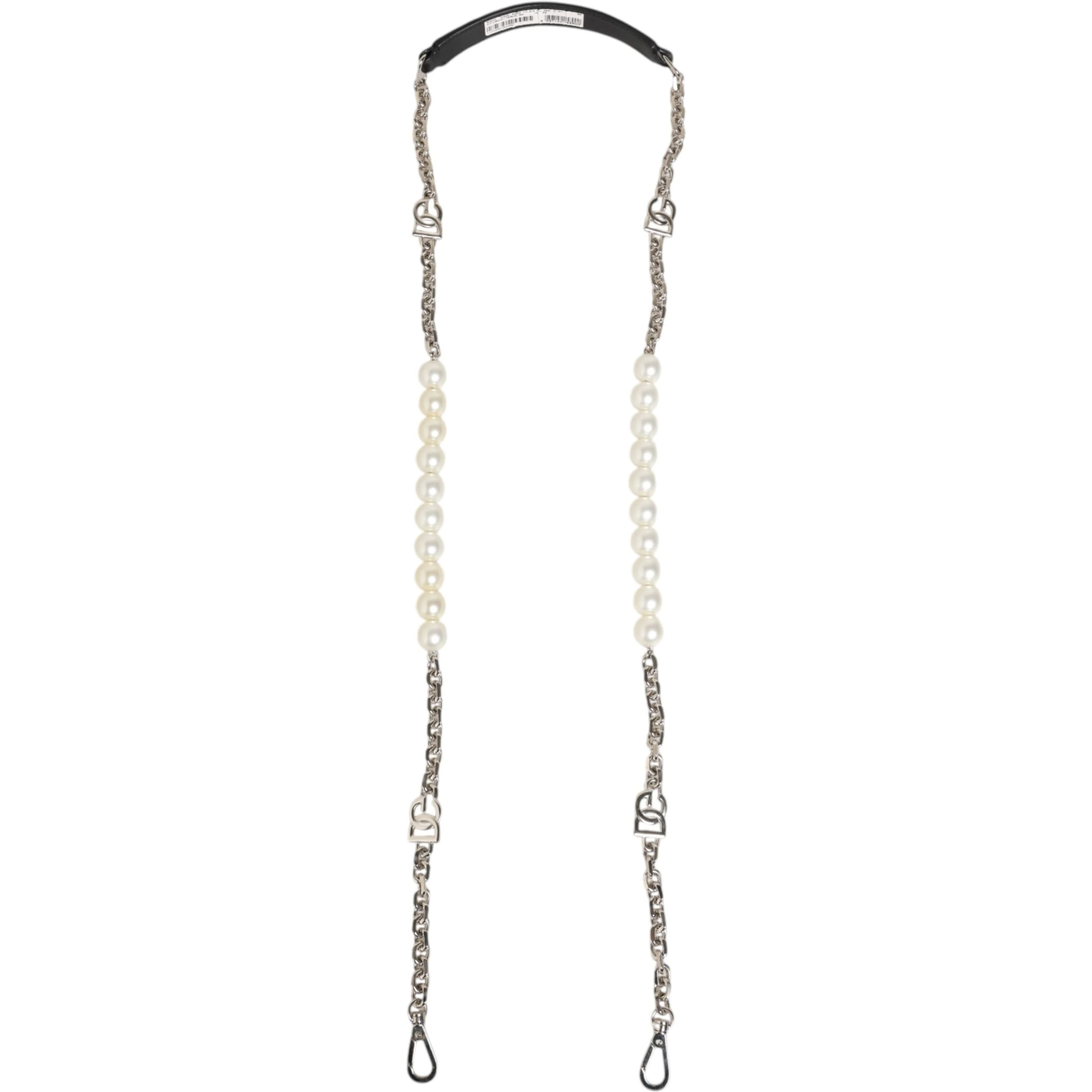 Black Leather Pearl Chain Bag Accessory Shoulder Strap