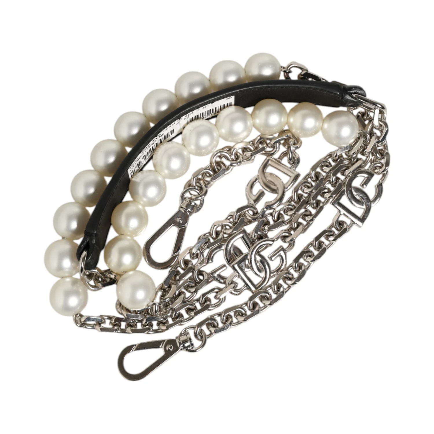 Black Leather Pearl Chain Bag Accessory Shoulder Strap