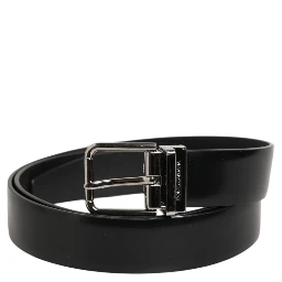 Black Leather Classic Metal Buckle Men Belt