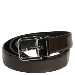 Brown Glossy Leather Classic Metal Buckle Belt