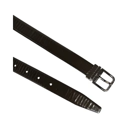 Brown Glossy Leather Classic Metal Buckle Belt