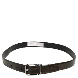 Brown Glossy Leather Classic Metal Buckle Belt
