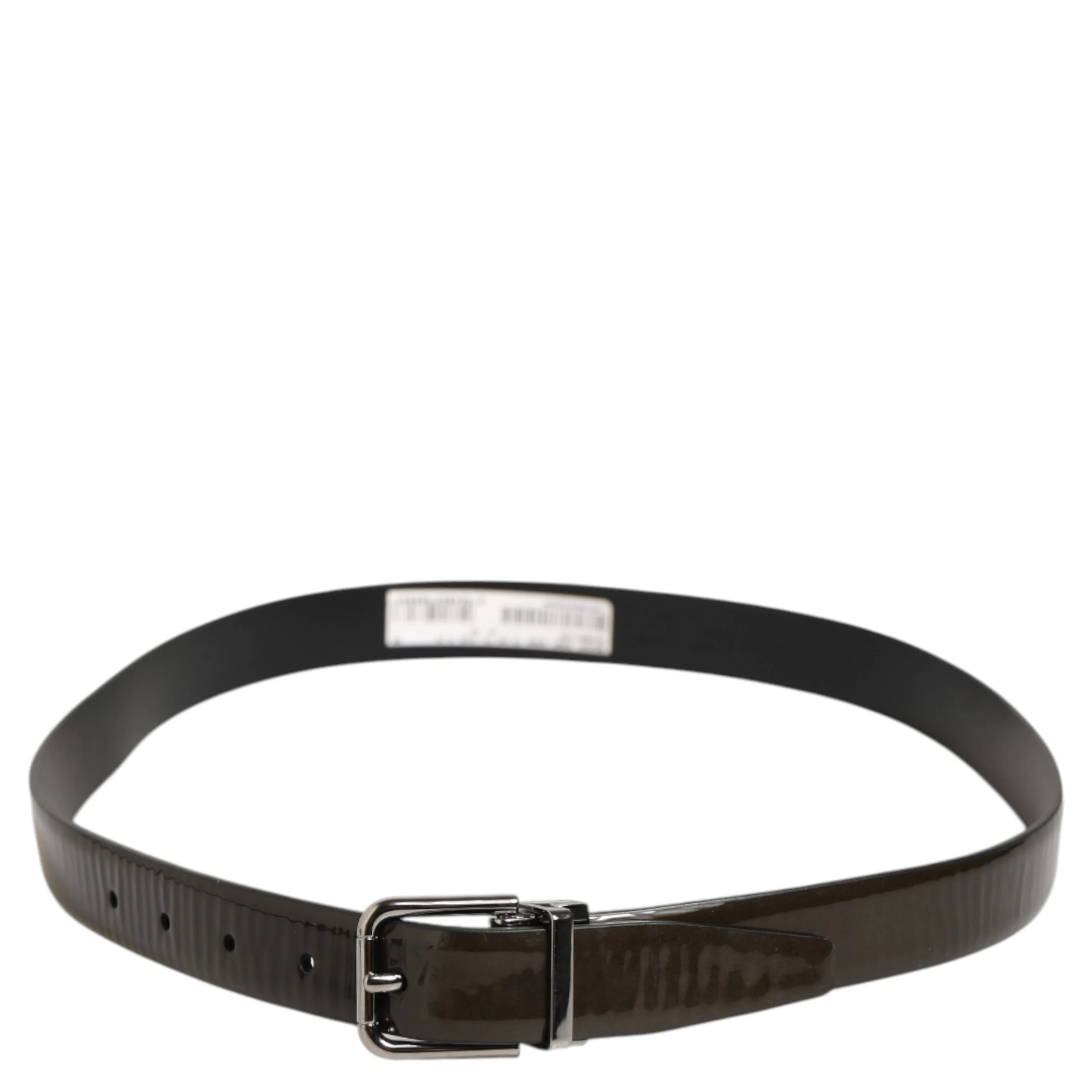 Brown Glossy Leather Classic Metal Buckle Belt