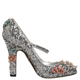 Silver Sequin Crystal Mary Janes Pumps Shoes
