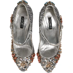 Silver Sequin Crystal Mary Janes Pumps Shoes