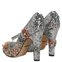 Silver Sequin Crystal Mary Janes Pumps Shoes