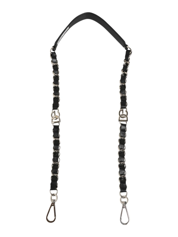 Black Leather Silver Chain Bag Accessory Shoulder Strap