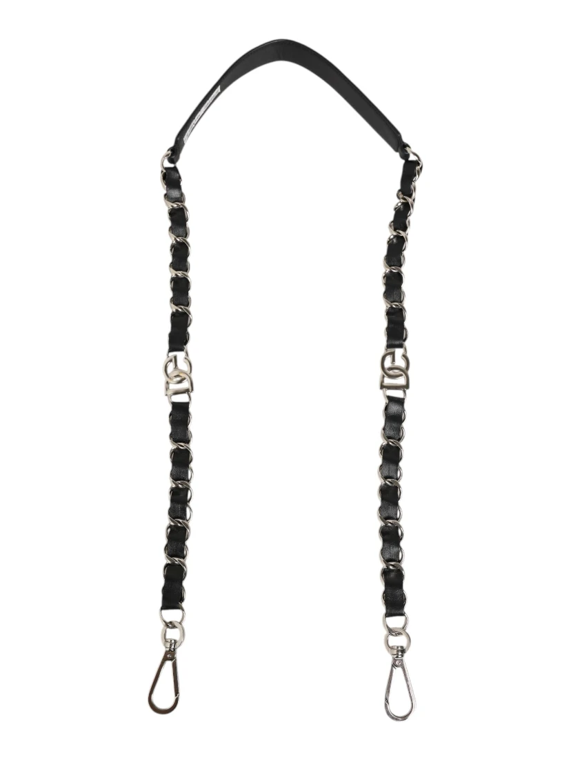 Black Leather Silver Chain Bag Accessory Shoulder Strap