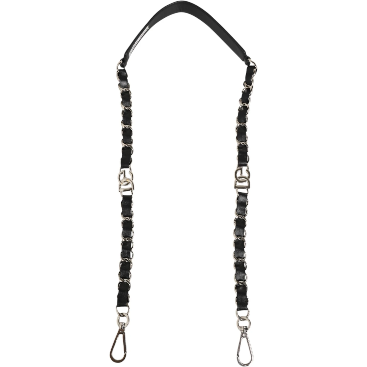 Black Leather Silver Chain Bag Accessory Shoulder Strap