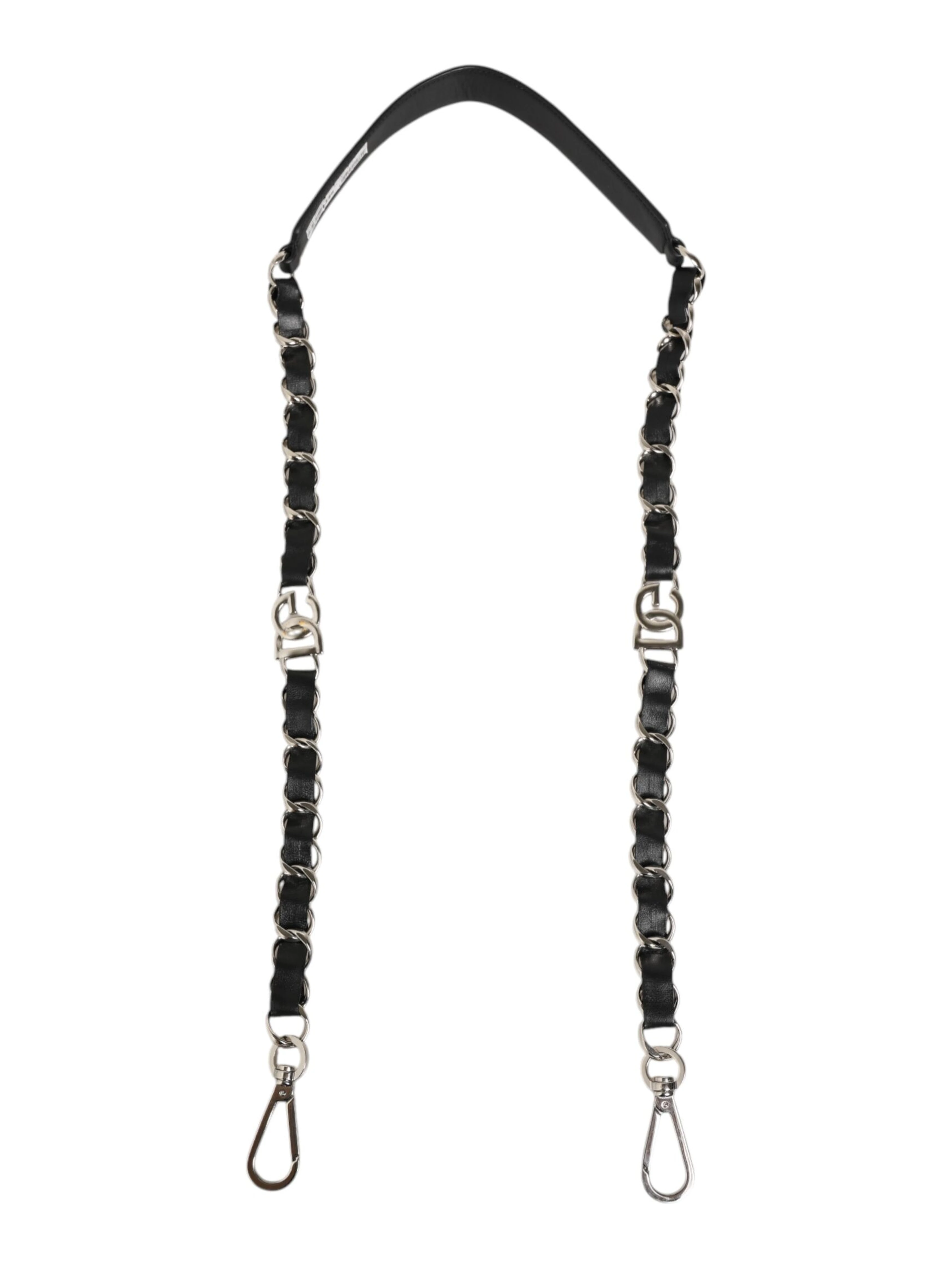 Black Leather Silver Chain Bag Accessory Shoulder Strap
