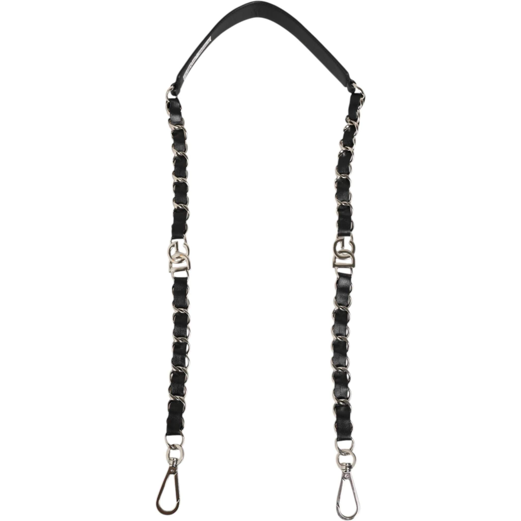 Black Leather Silver Chain Bag Accessory Shoulder Strap