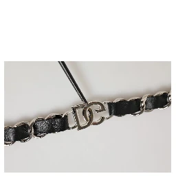 Black Leather Silver Chain Bag Accessory Shoulder Strap
