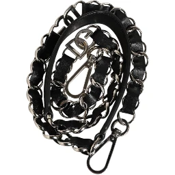 Black Leather Silver Chain Bag Accessory Shoulder Strap