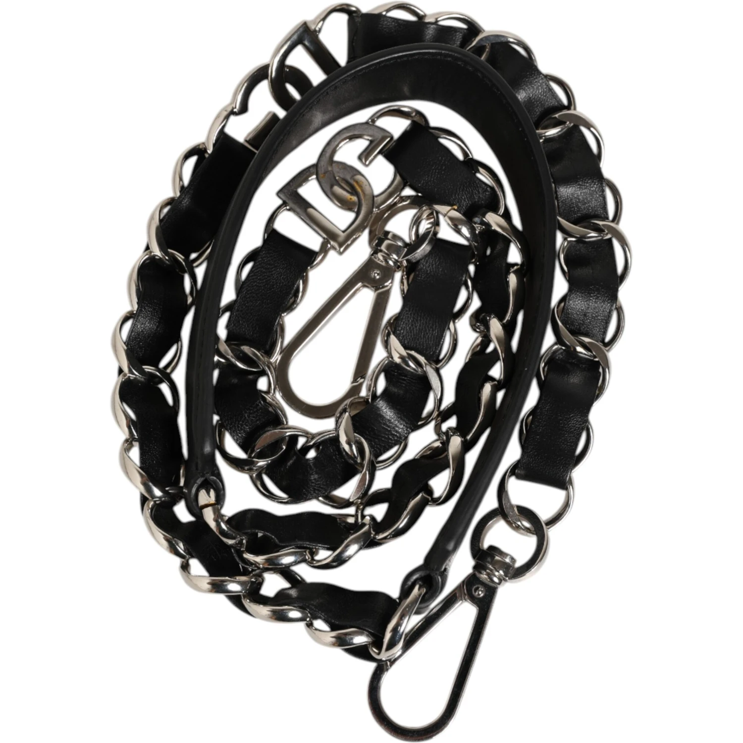Black Leather Silver Chain Bag Accessory Shoulder Strap