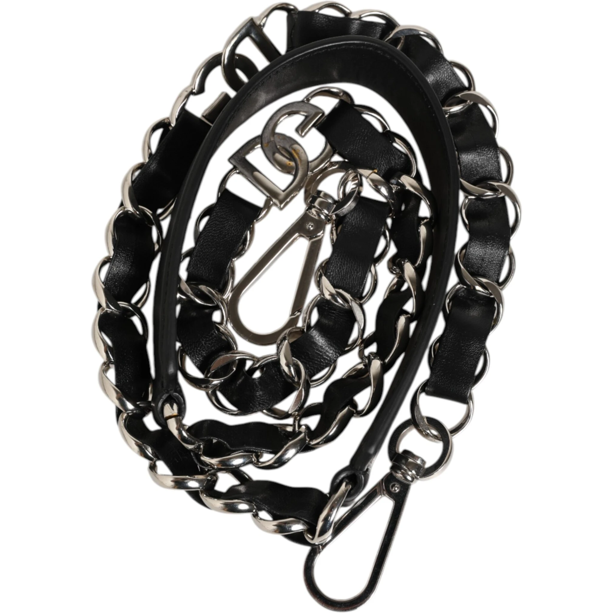 Black Leather Silver Chain Bag Accessory Shoulder Strap