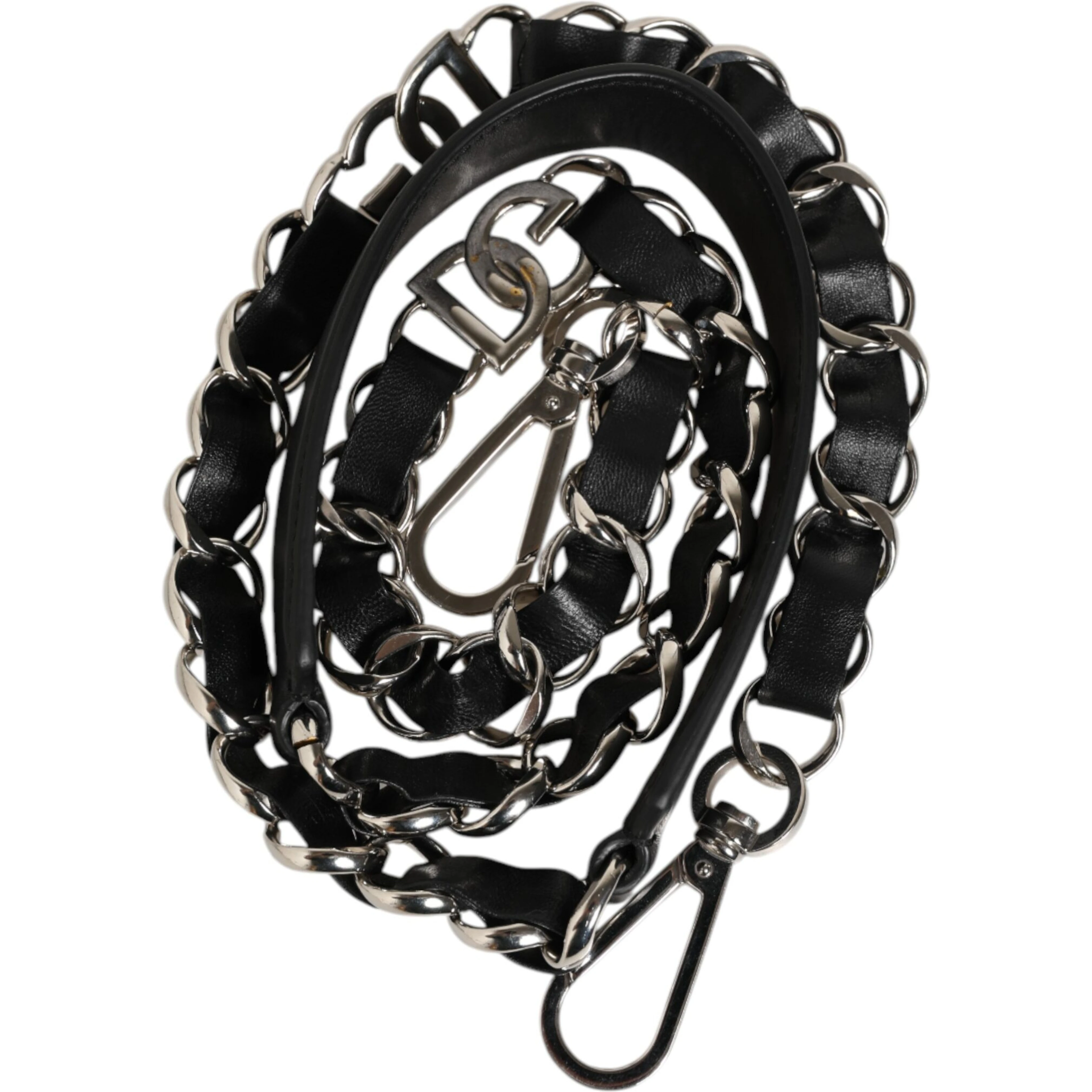 Black Leather Silver Chain Bag Accessory Shoulder Strap