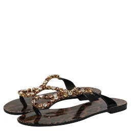 Black Crystals Flats Sandals Beachwear Shoes