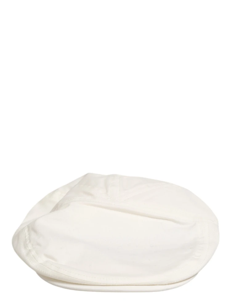 White Cotton Blend Leather Trim Flat Men Cap Hat