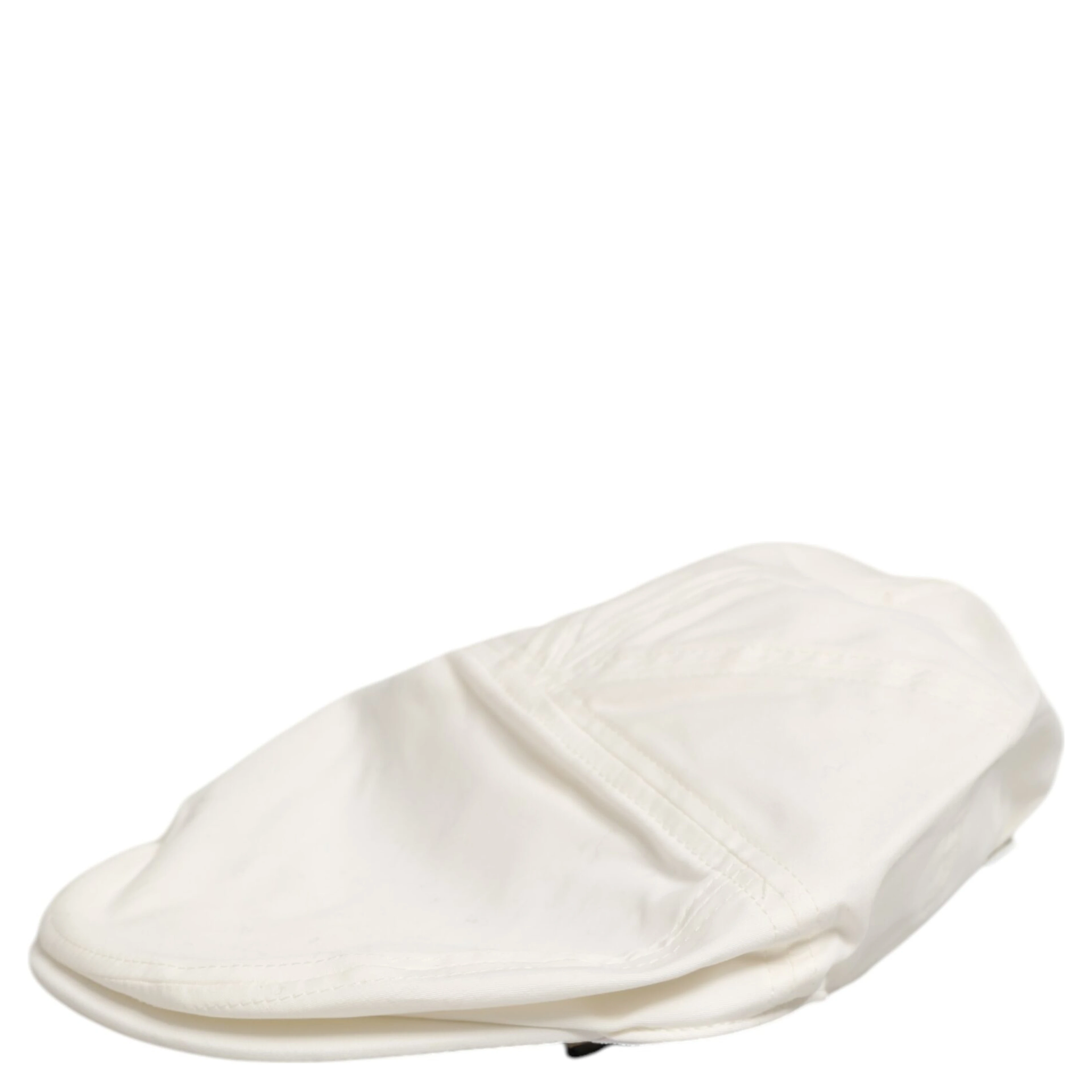 White Cotton Blend Leather Trim Flat Men Cap Hat