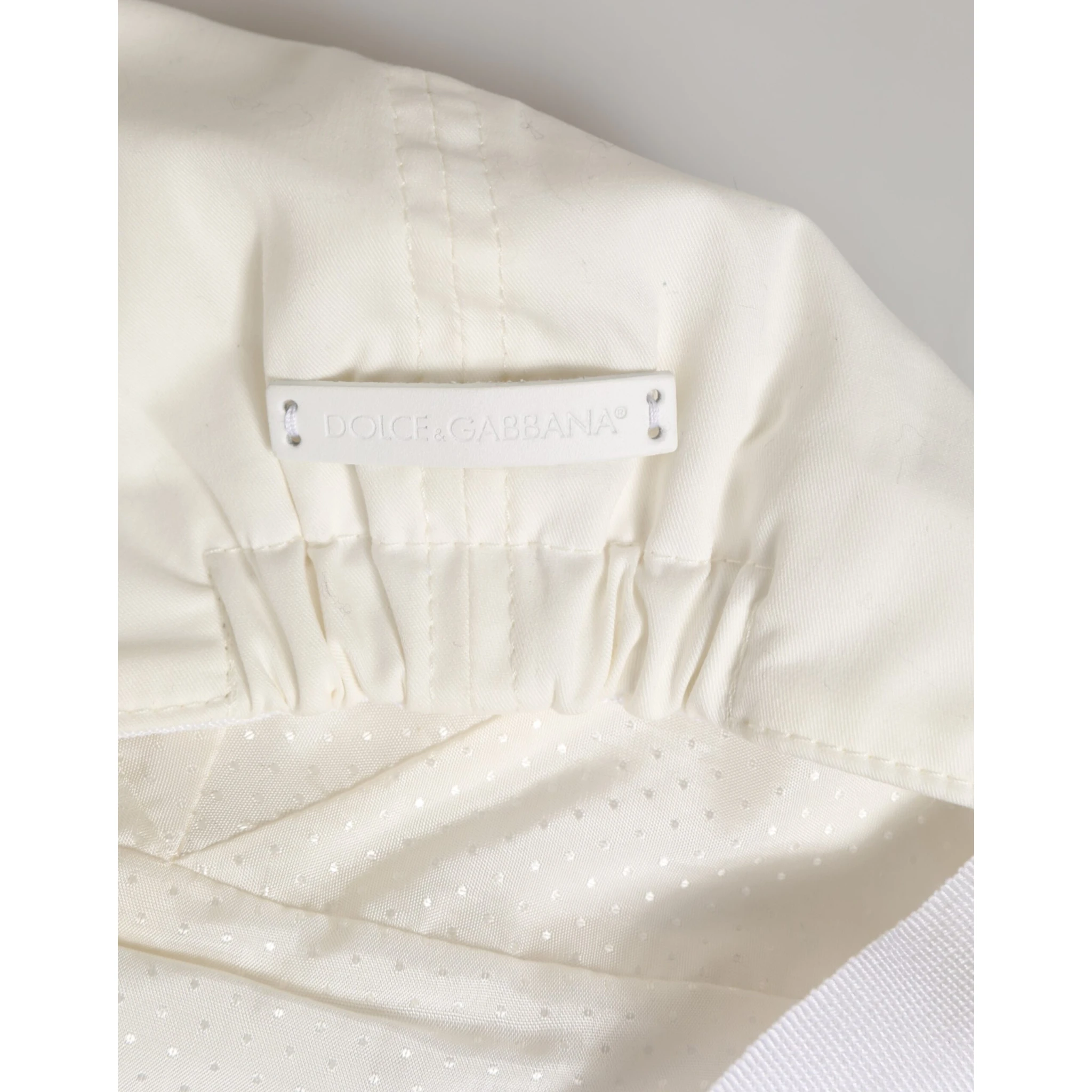 White Cotton Blend Leather Trim Flat Men Cap Hat