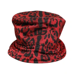 Red Black Nylon Leopard Print Bucket Men Cap Hat