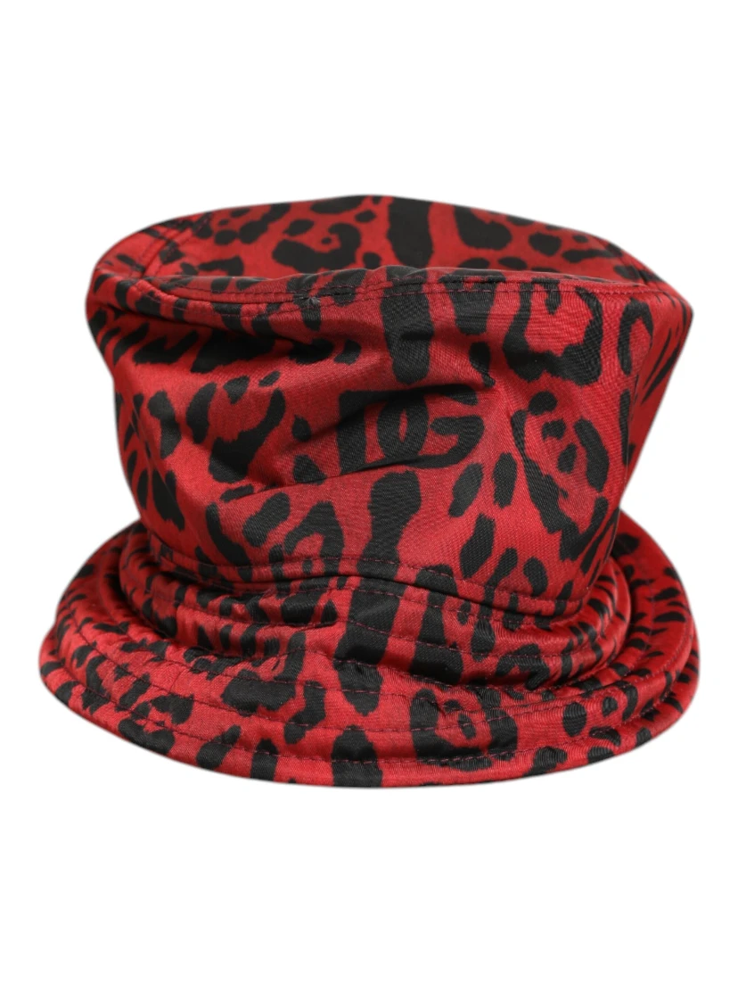 Red Black Nylon Leopard Print Bucket Men Cap Hat