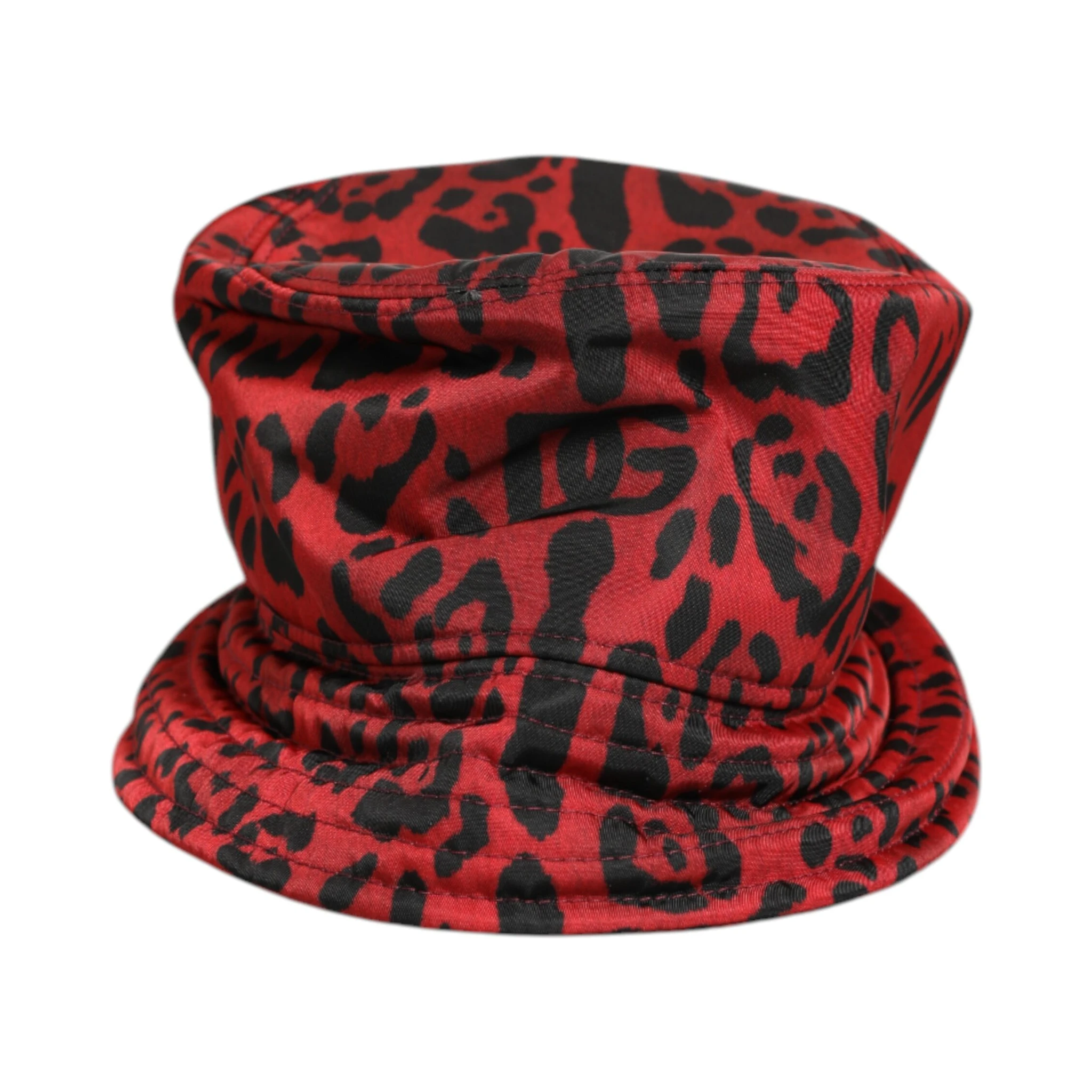 Red Black Nylon Leopard Print Bucket Men Cap Hat