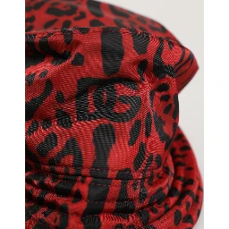 Red Black Nylon Leopard Print Bucket Men Cap Hat