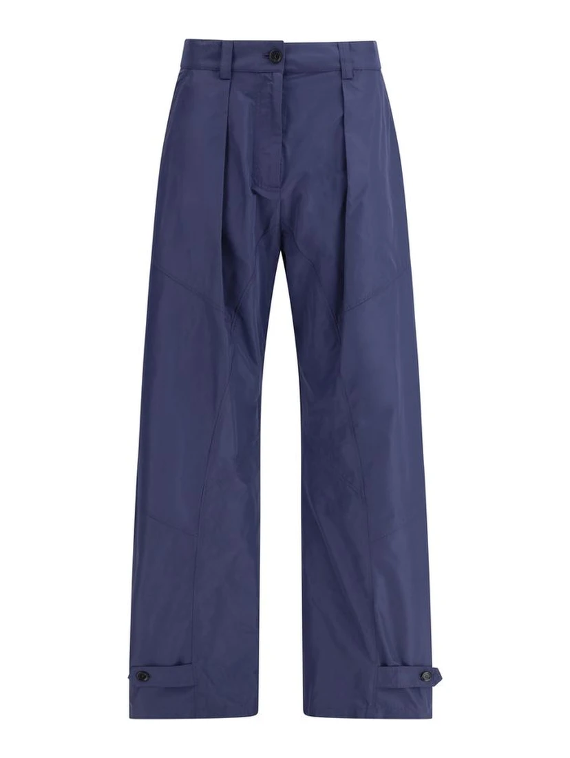 Blue Polyester Casual Pants