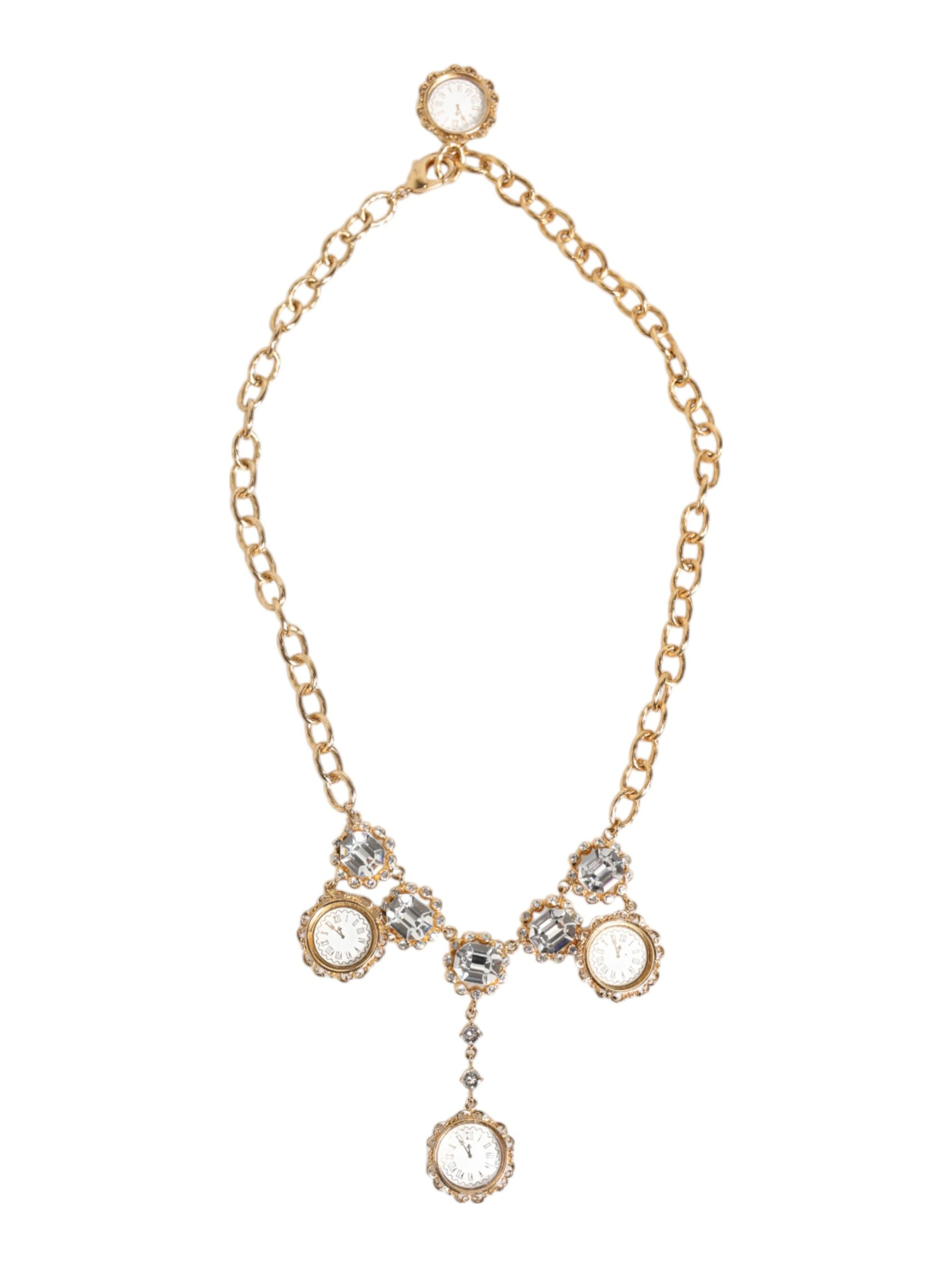 Gold Crystal Clock Pendant Statement Jewelry Necklace