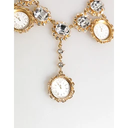 Gold Crystal Clock Pendant Statement Jewelry Necklace