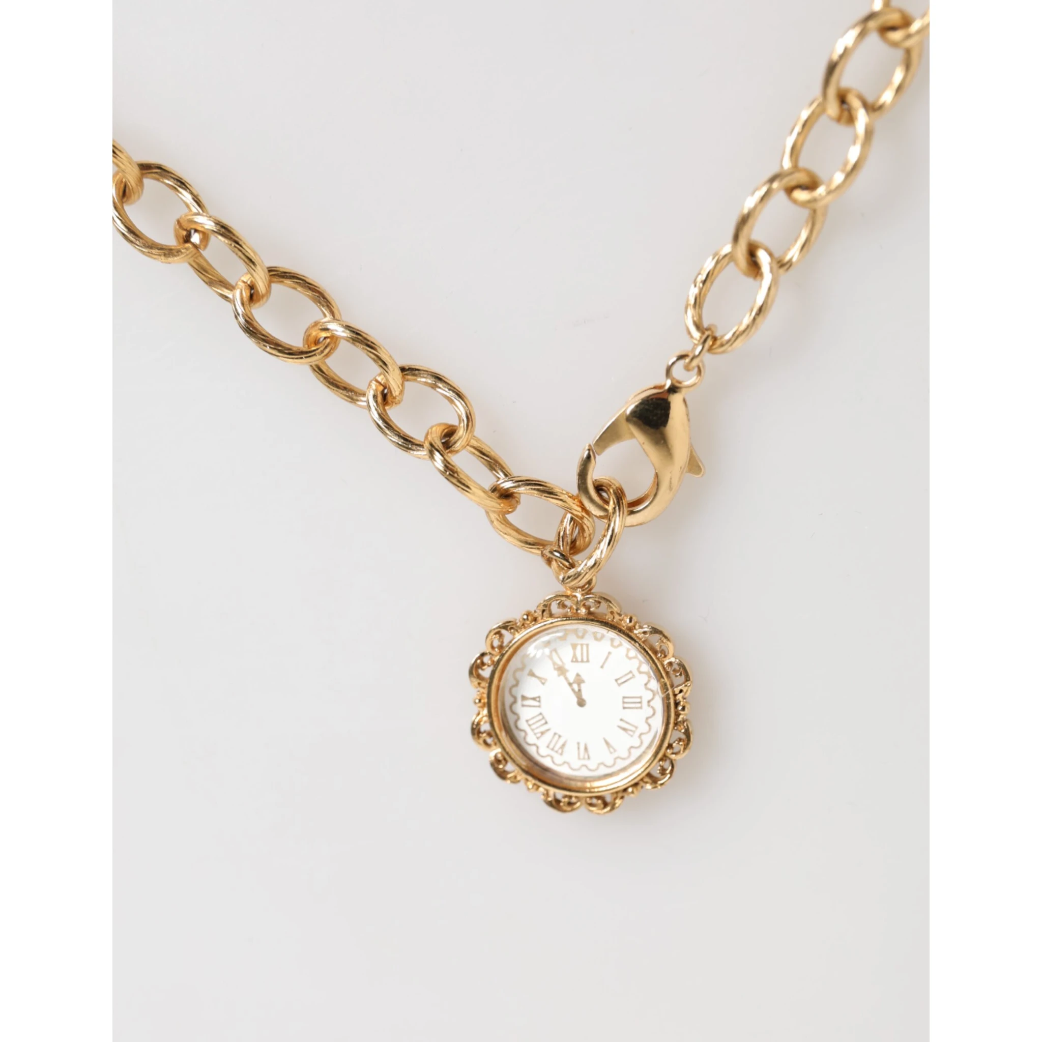 Gold Crystal Clock Pendant Statement Jewelry Necklace