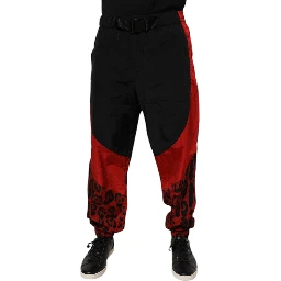 Black Red Leopard Print Nylon Jogger Pants