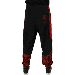Black Red Leopard Print Nylon Jogger Pants