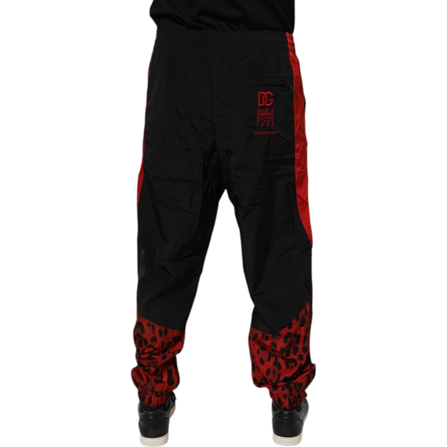 Black Red Leopard Print Nylon Jogger Pants